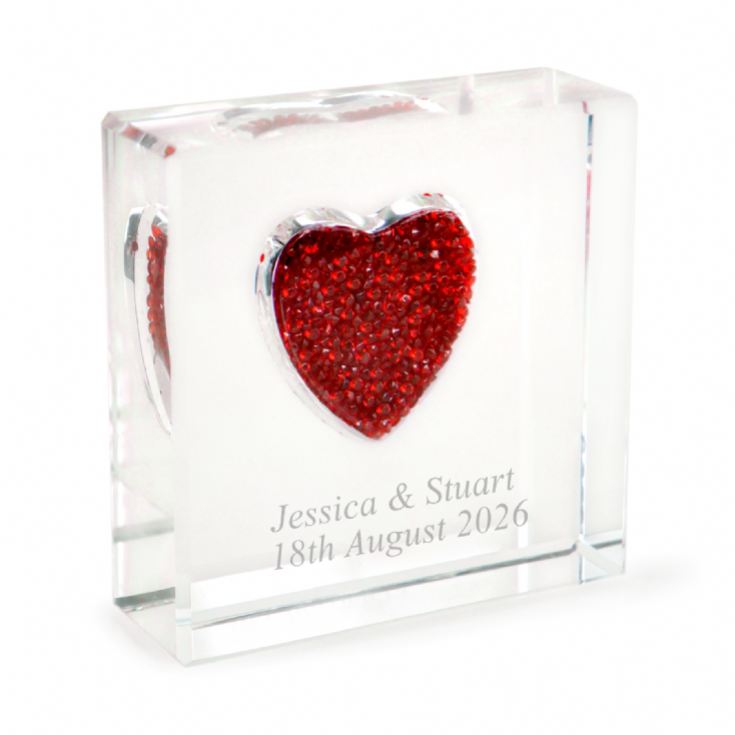 Personalised Glass Keepsake With Red Crystal Heart product image