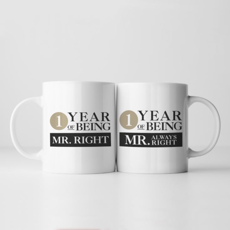 Set of Two 1 Year of Being Right Mr and Mrs Mugs product image
