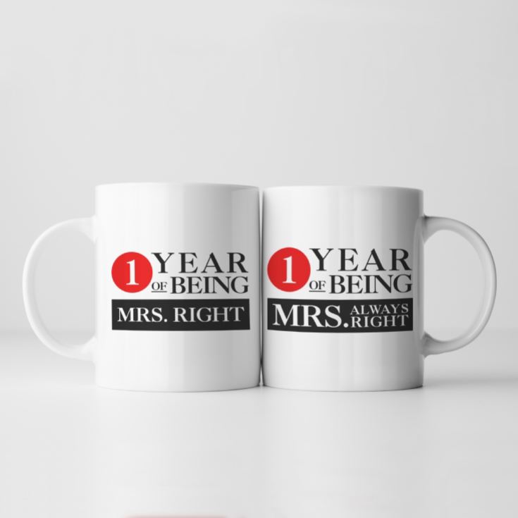 Set of Two 1 Year of Being Right Mr and Mrs Mugs product image
