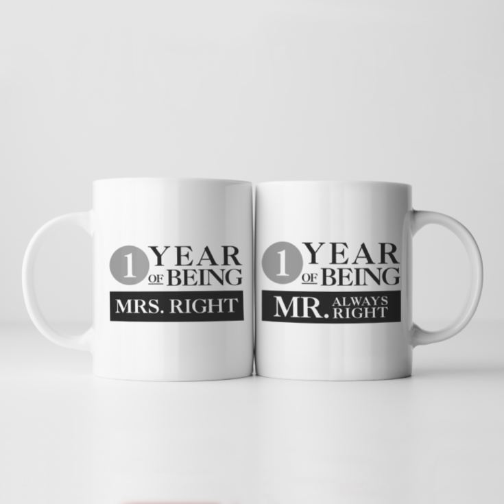 Set of Two 1 Year of Being Right Mr and Mrs Mugs product image