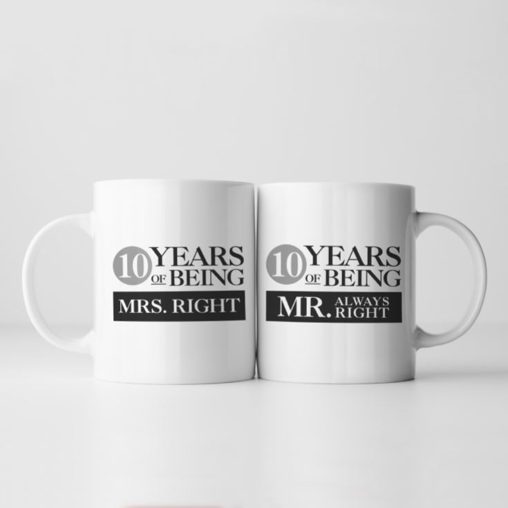 Set of Two 10 Years of Being Right Mr and Mrs Mugs product image