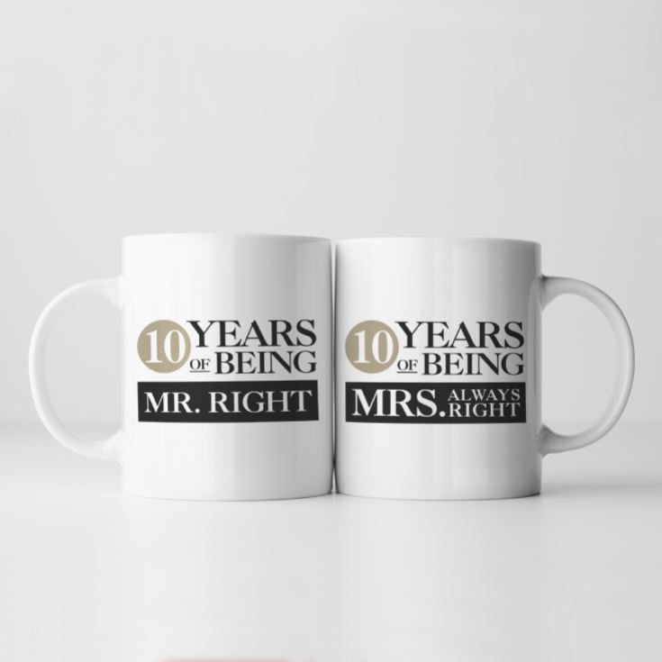 Set of Two 10 Years of Being Right Mr and Mrs Mugs product image
