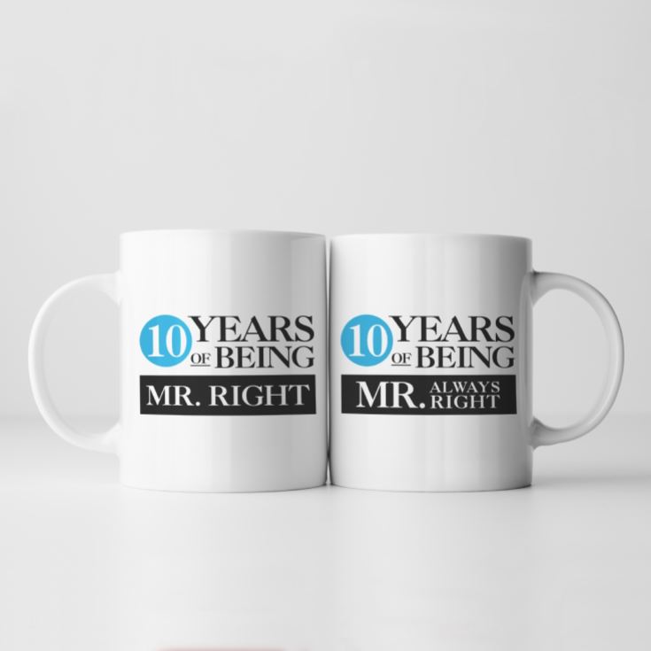 Set of Two 10 Years of Being Right Mr and Mrs Mugs product image