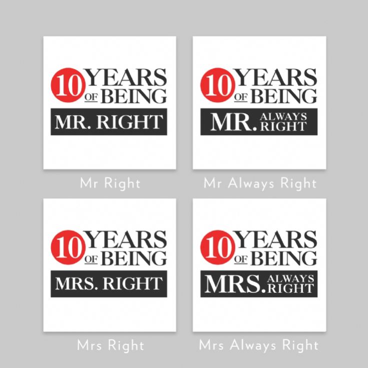 Set of Two 10 Years of Being Right Mr and Mrs Mugs product image
