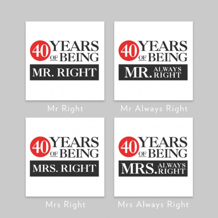 Set of Two 40 Years of Being Right Mr and Mrs Mugs product image