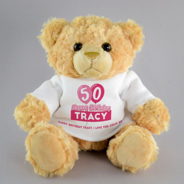 Personalised 50th Birthday Balloon Teddy Bear product image