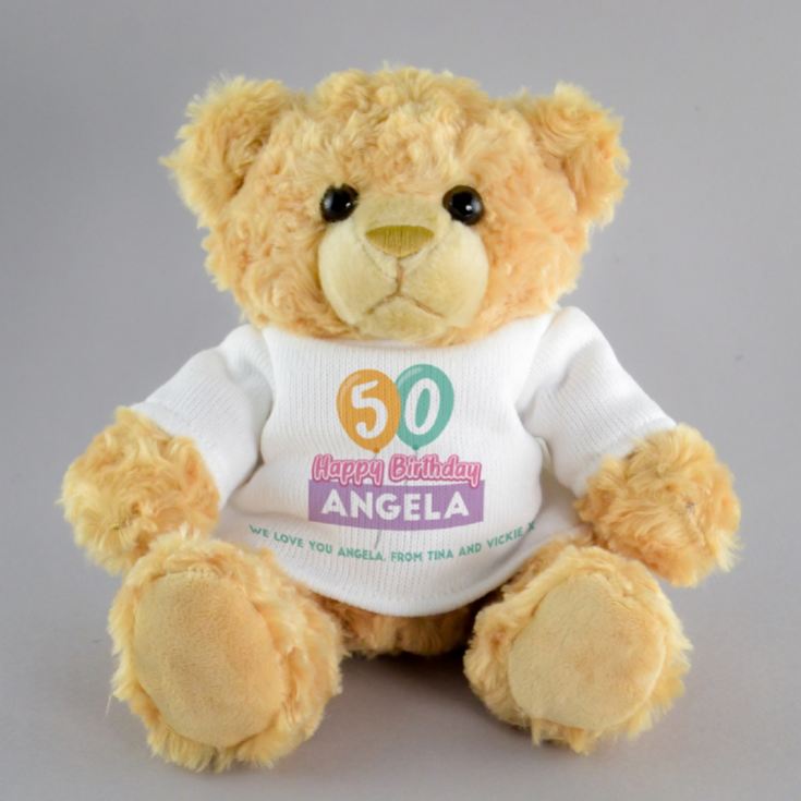 Personalised 50th Birthday Balloon Teddy Bear product image
