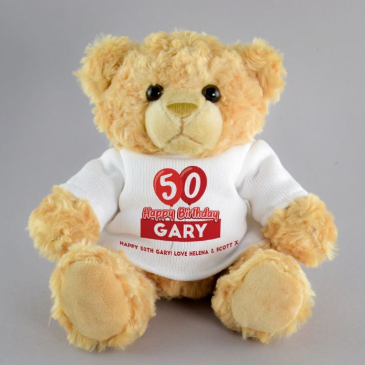 Personalised 50th Birthday Balloon Teddy Bear product image
