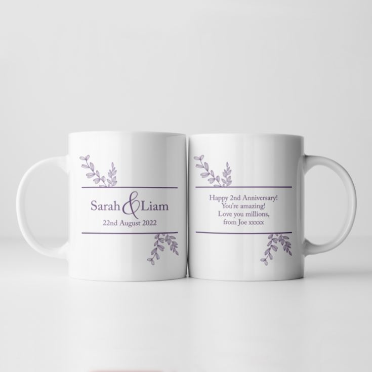 Personalised Botanical 2nd Wedding Anniversary Mug product image