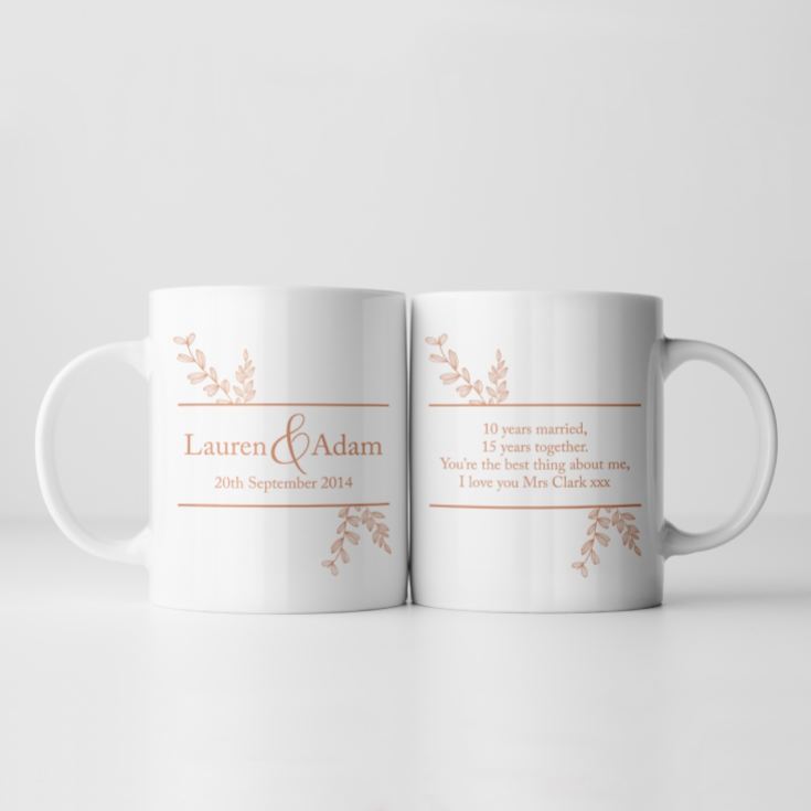 Personalised Botanical 10th Wedding Anniversary Mug product image