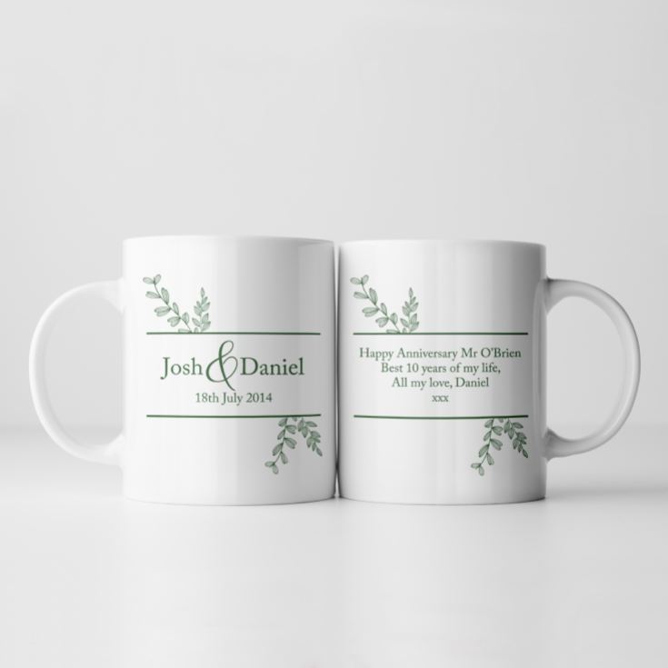 Personalised Botanical 10th Wedding Anniversary Mug product image