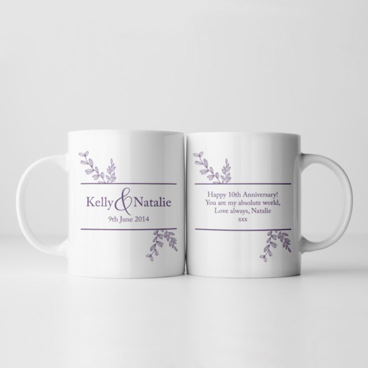 Personalised Botanical 10th Wedding Anniversary Mug product image