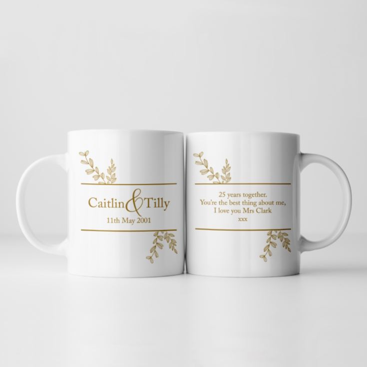 Personalised Botanical 25th Wedding Anniversary Mug product image