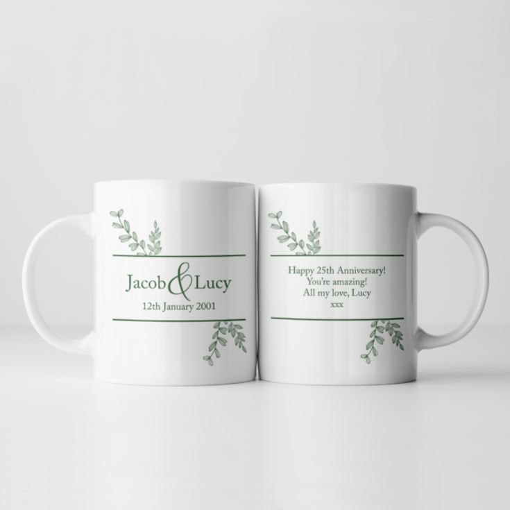 Personalised Botanical 25th Wedding Anniversary Mug product image