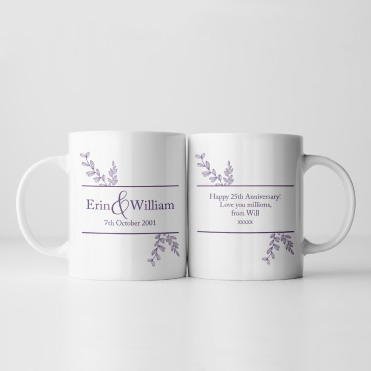 Personalised Botanical 25th Wedding Anniversary Mug product image