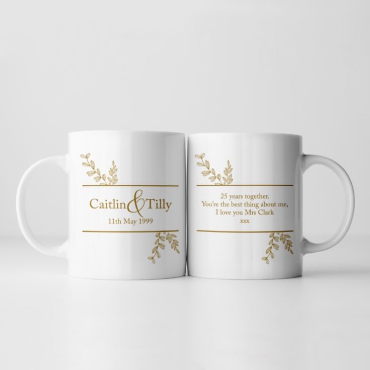 Personalised Botanical 25th Wedding Anniversary Mug product image