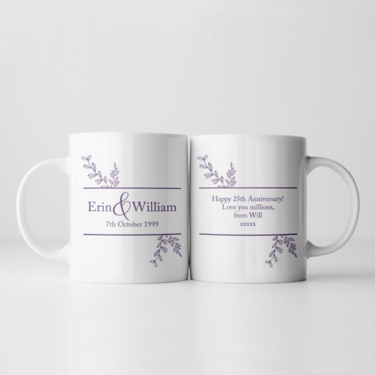 Personalised Botanical 25th Wedding Anniversary Mug product image