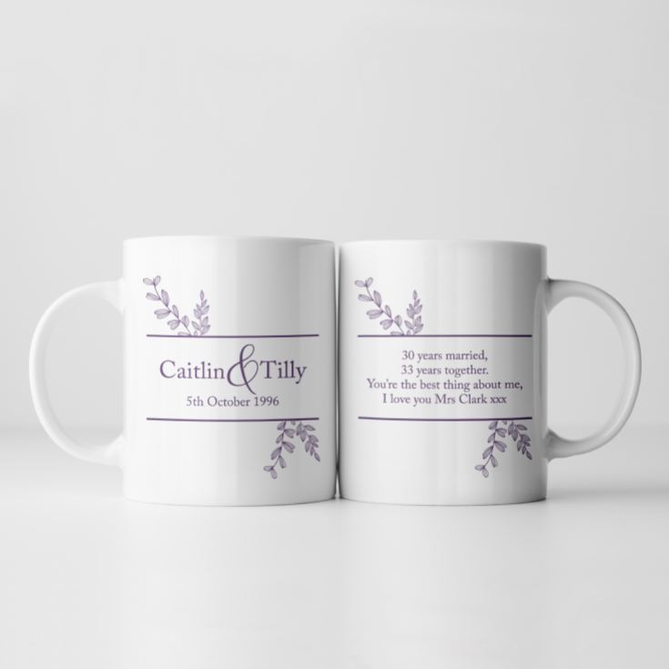 Personalised Botanical 30th Wedding Anniversary Mug product image