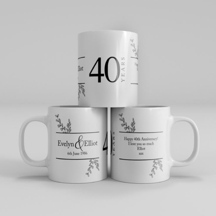 Personalised Botanical 40th Wedding Anniversary Mug product image