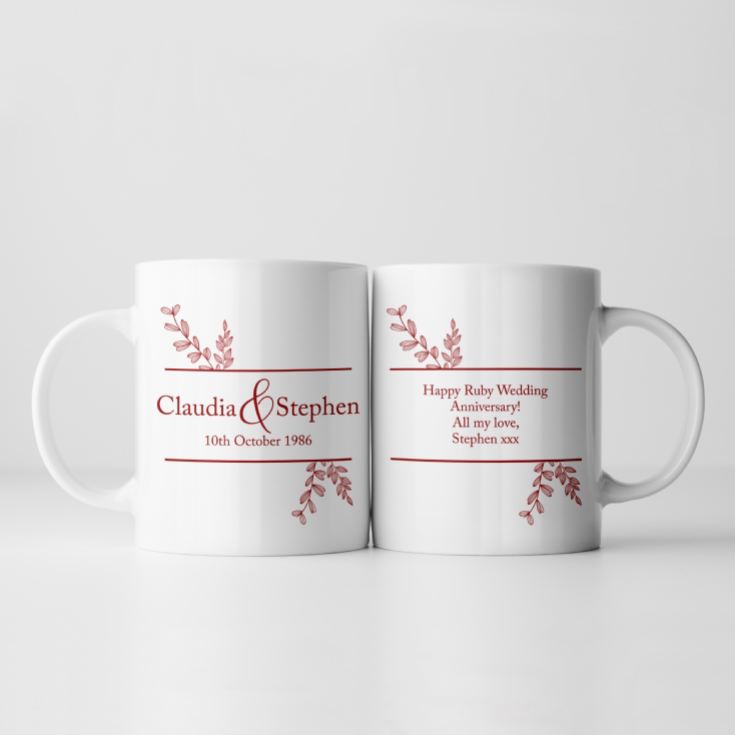 Personalised Botanical 40th Wedding Anniversary Mug product image