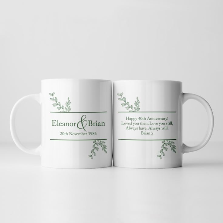 Personalised Botanical 40th Wedding Anniversary Mug product image
