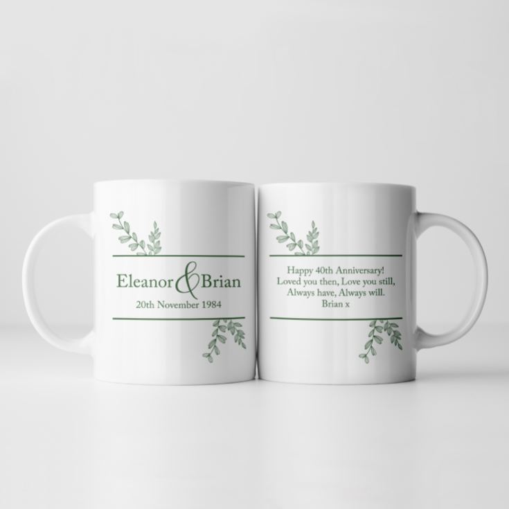 Personalised Botanical 40th Wedding Anniversary Mug product image