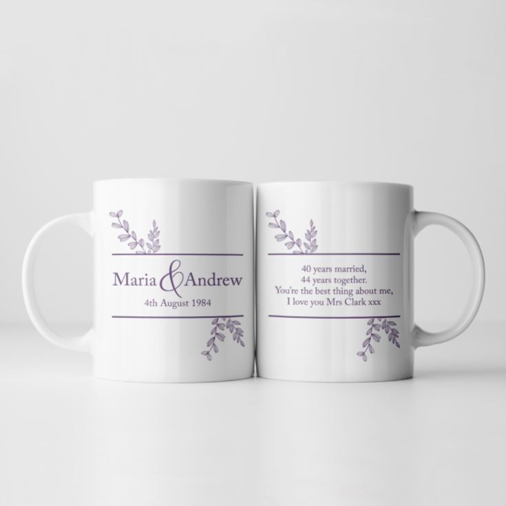Personalised Botanical 40th Wedding Anniversary Mug product image