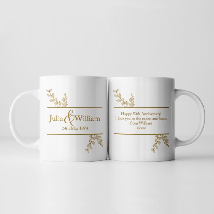 Personalised Botanical 50th Wedding Anniversary Mug product image