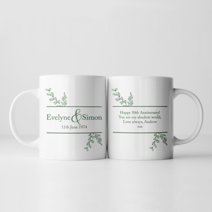 Personalised Botanical 50th Wedding Anniversary Mug product image