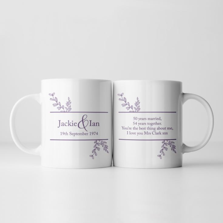Personalised Botanical 50th Wedding Anniversary Mug product image