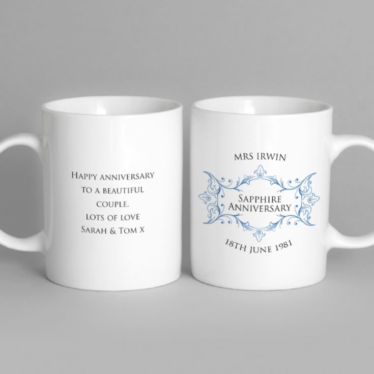 Pair of Personalised Sapphire Anniversary Mugs product image