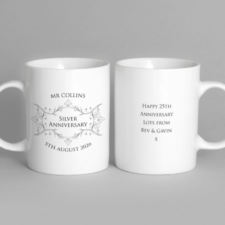 Pair of Personalised Silver Anniversary Mugs product image