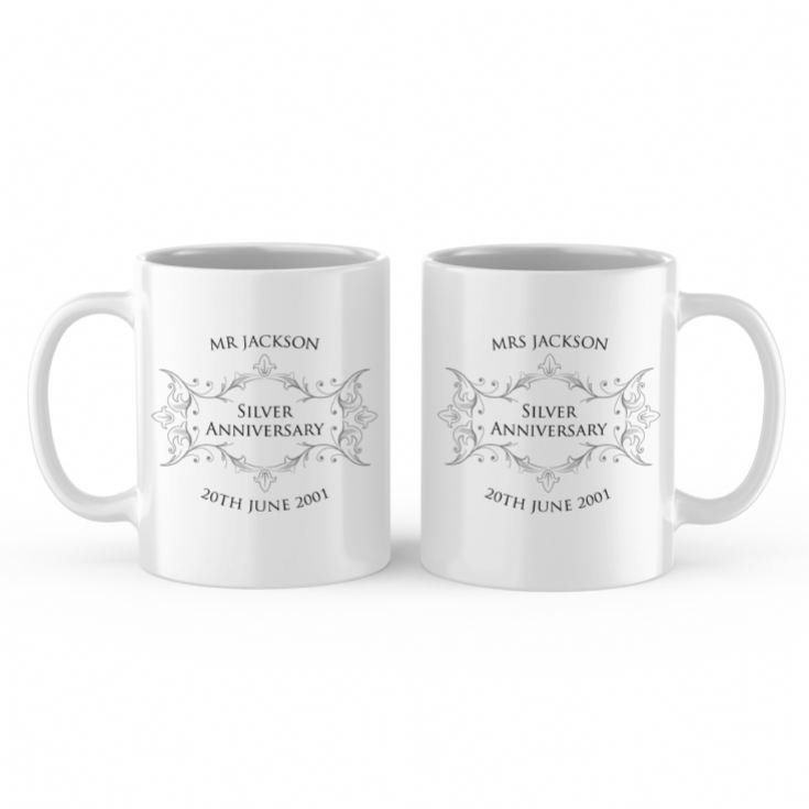 Pair of Personalised Silver Anniversary Mugs product image