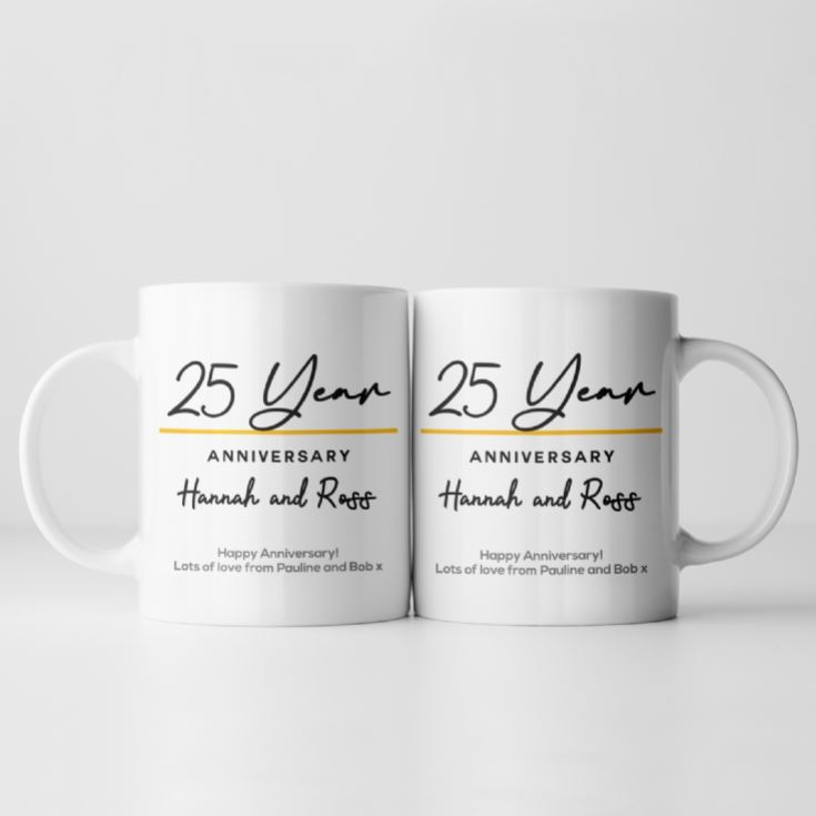 Pair of Personalised Classy 25 Year Anniversary Mugs product image