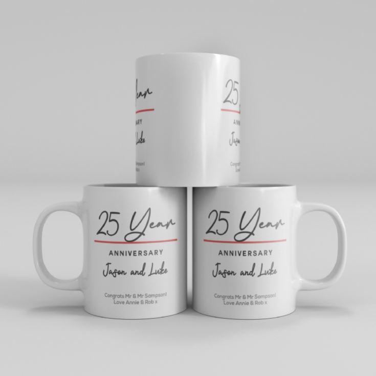 Pair of Personalised Classy 25 Year Anniversary Mugs product image