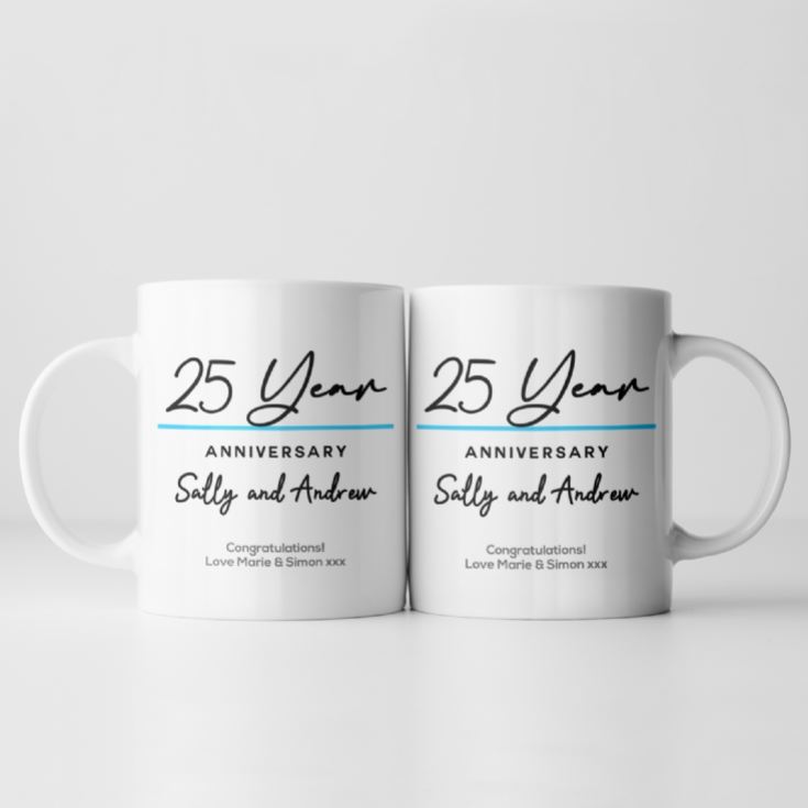 Pair of Personalised Classy 25 Year Anniversary Mugs product image