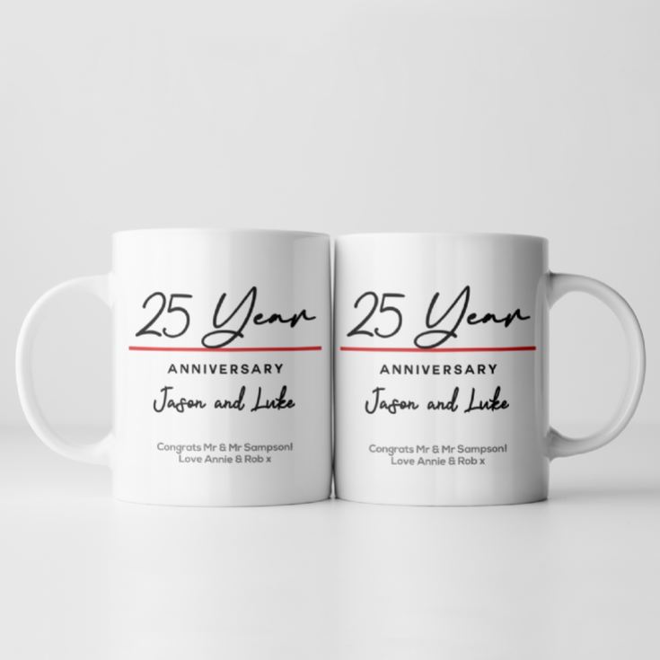 Pair of Personalised Classy 25 Year Anniversary Mugs product image