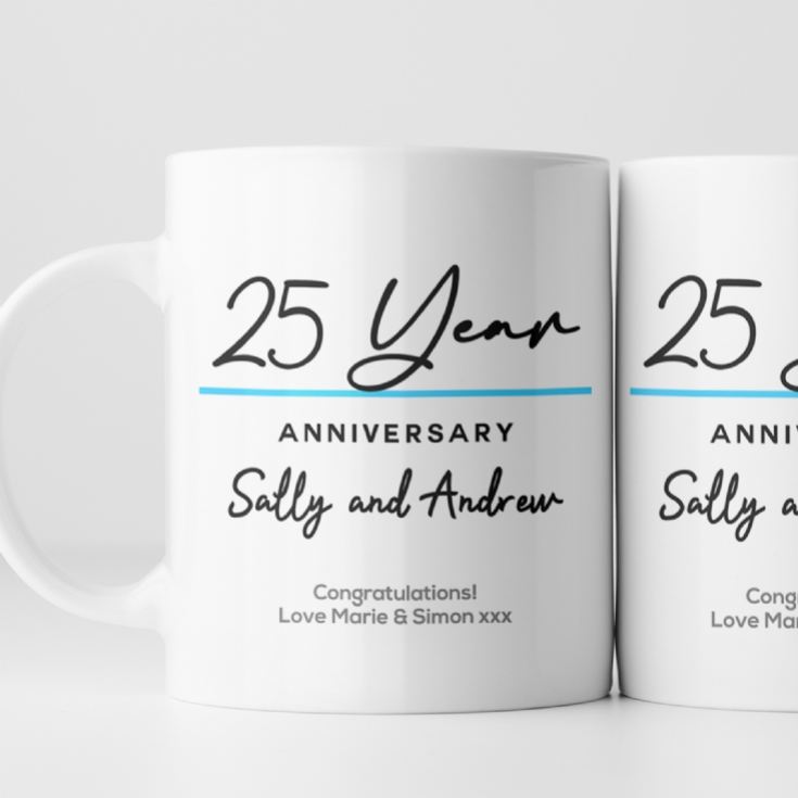 Pair of Personalised Classy 25 Year Anniversary Mugs product image