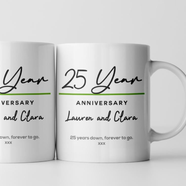 Pair of Personalised Classy 25 Year Anniversary Mugs product image