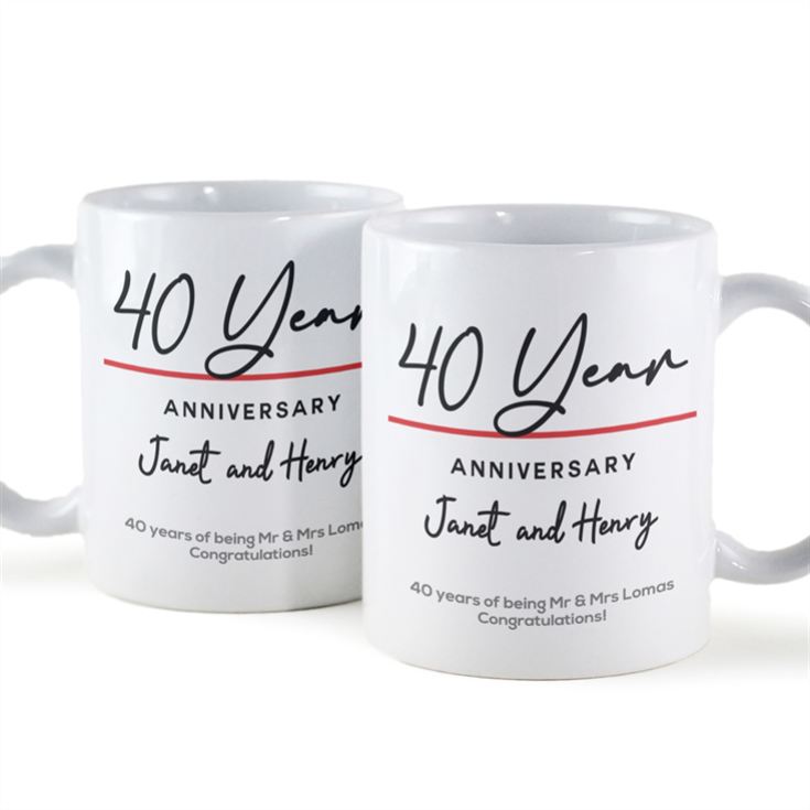 Pair of Personalised Classy 40th Anniversary Year Mugs product image