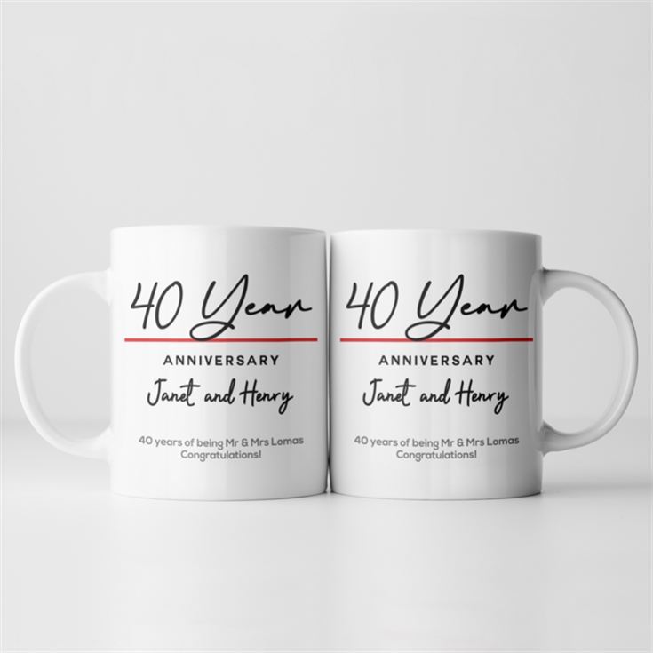 Pair of Personalised Classy 40th Anniversary Year Mugs product image