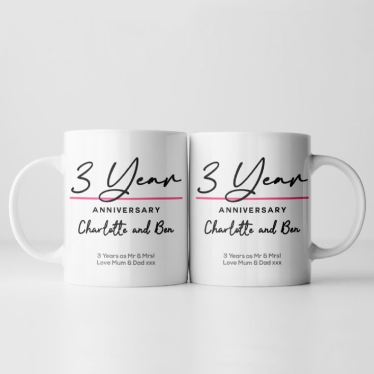 Pair of Personalised Classy 3rd Anniversary Mugs product image