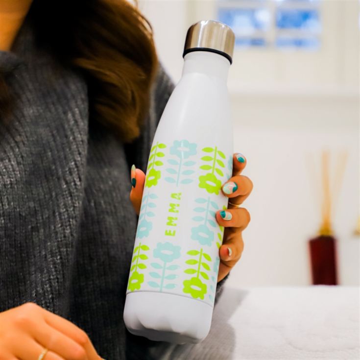 Personalised Retro Floral Metal Thermos Water Bottle product image