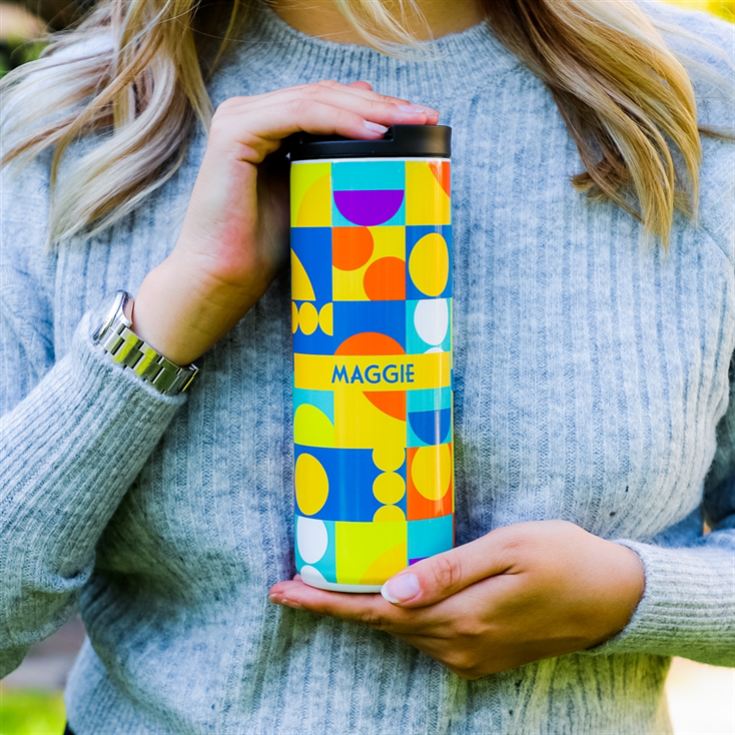 Personalised Retro Geometric Thermos Travel Mug Flask product image