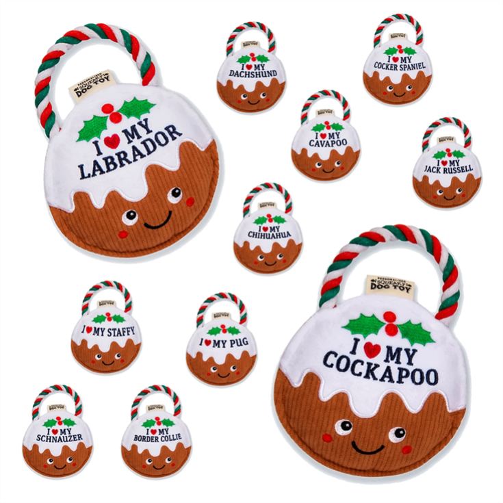 I Love my Dog Breed Christmas Pudding Dog Toys product image