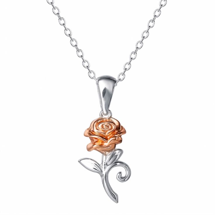 Sterling Silver Plated Disney Beauty and the Beast Rose Pendant product image