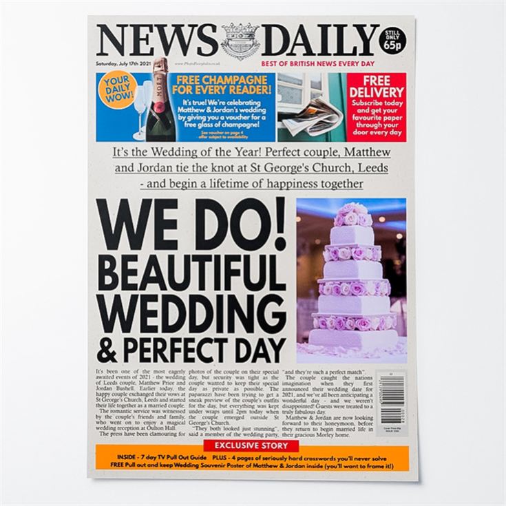 Personalised "Wedding" Newspaper Front Page product image