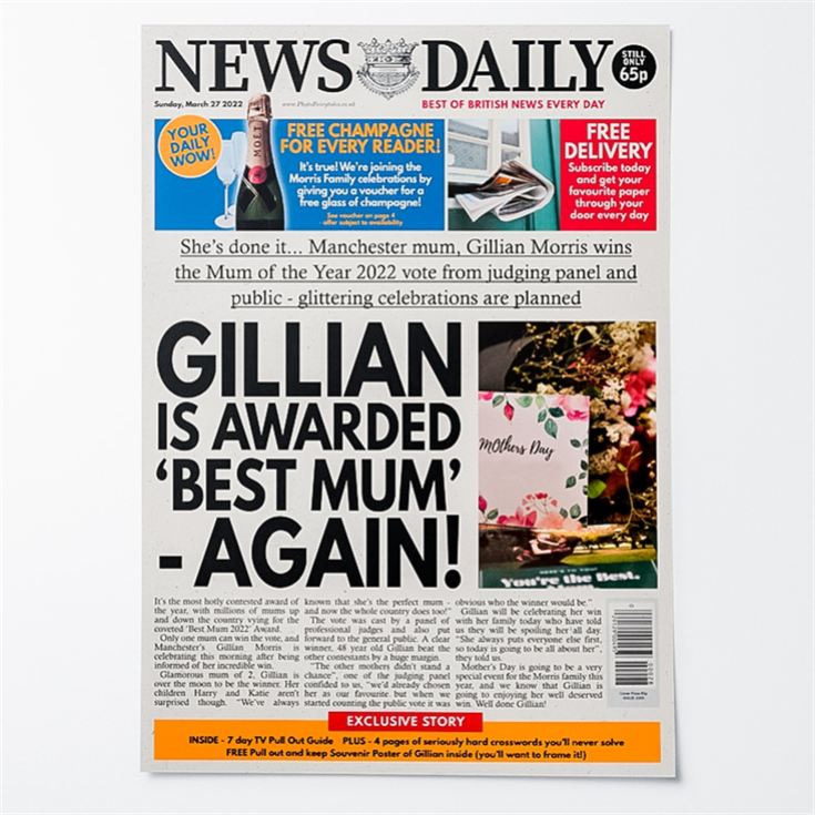 Personalised "Mother's Day" Newspaper Front Page product image