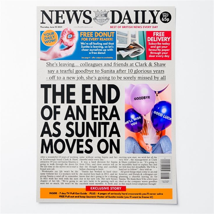 Personalised "Leaving" Newspaper Front Page product image