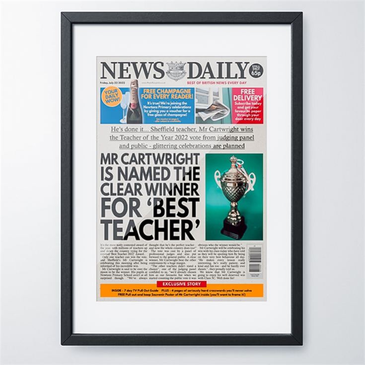 Personalised "Best Teacher" Newspaper Front Page product image